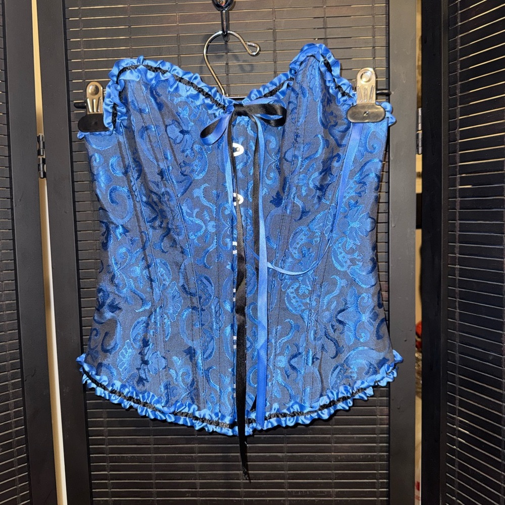 Blue and Black Brocade Corset Top